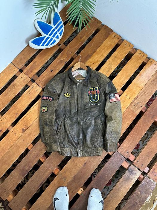 Vintage adidas leather clearance jacket