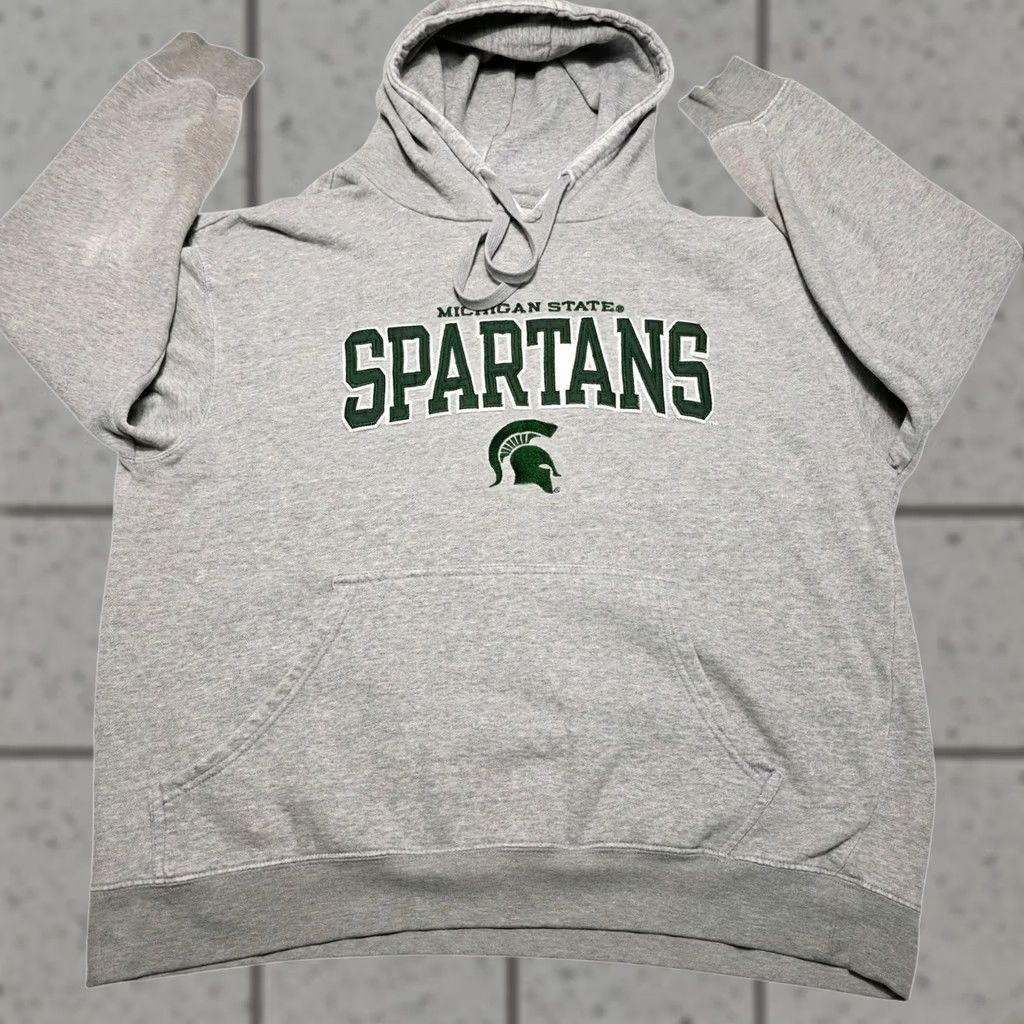 Vintage VINTAGE Michigan State Spartans Sweatshirt Hoodie Pro Edge XL Gray Pullover Hoodie Mens 90s College Sports Logo Graphic Print Pockets Size US XL / EU 56 / 4 - 1 Thumbnail