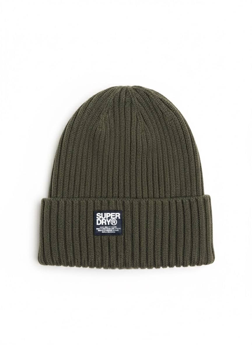 Superdry Superdry | 100% Cotton Wiseman Rib Knit Beanie | Olive Green Size ONE SIZE - 1 Thumbnail