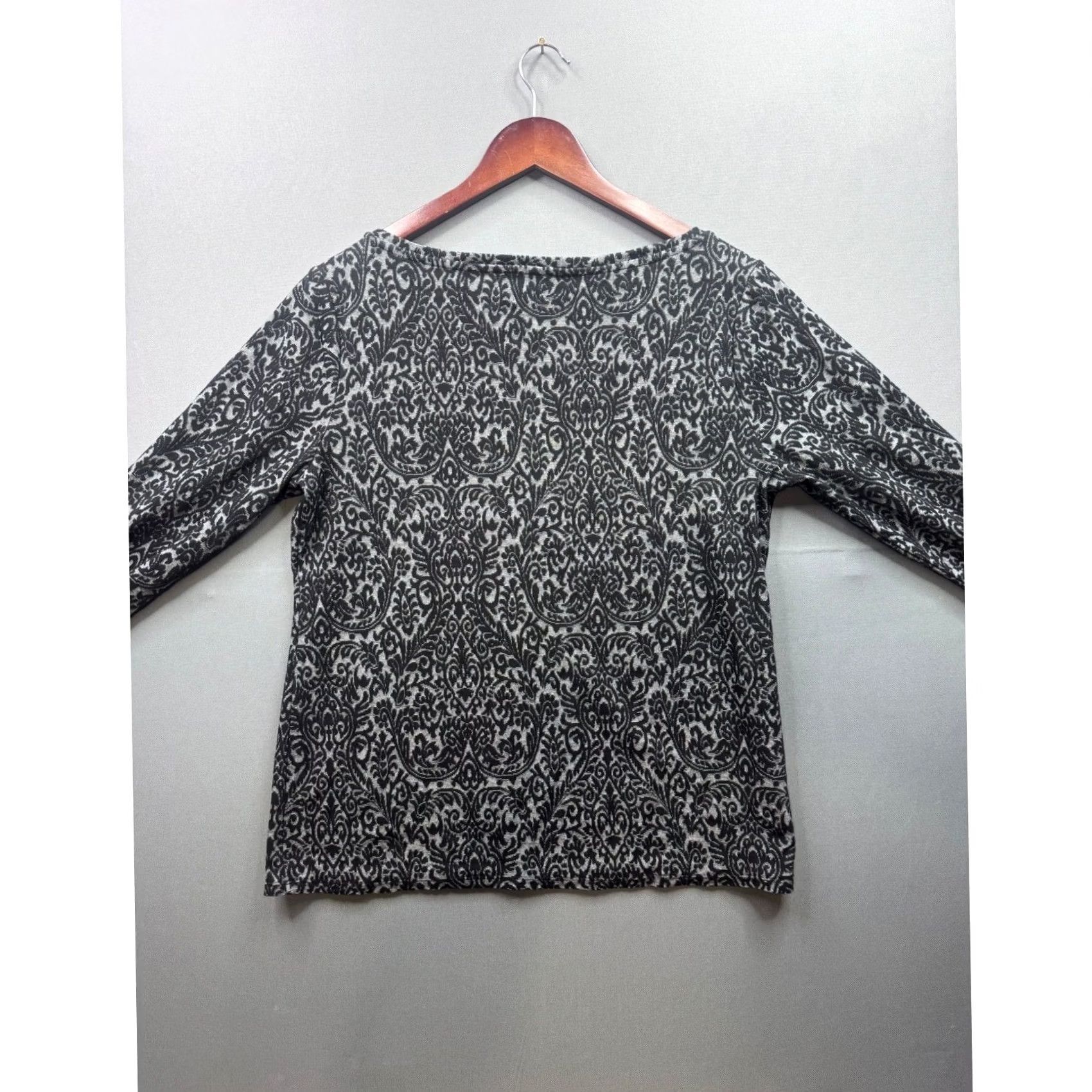 Loft LOFT Blouse Women Black Gray Damask Print Long Sleeve Top L Size L / US 10 / IT 46 - 5 Thumbnail