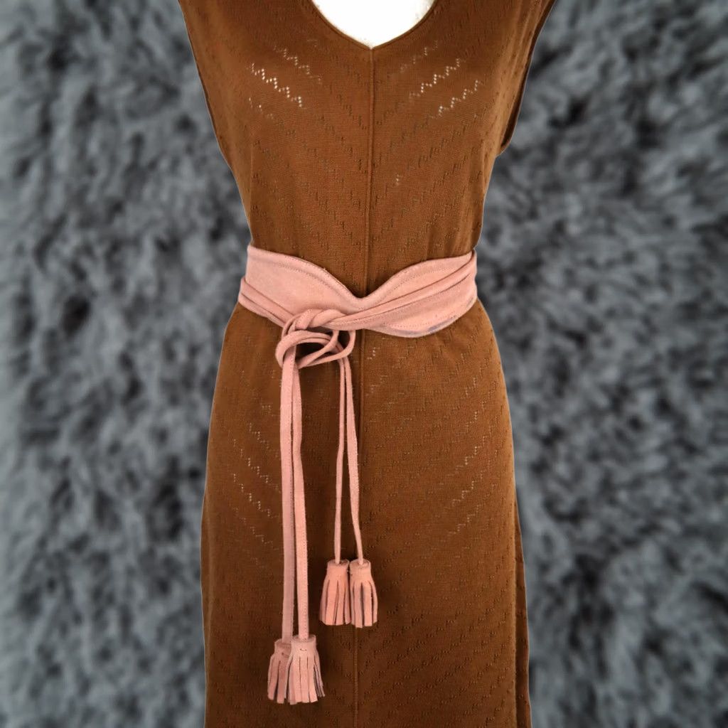 Maje MAJE Belt ONE SIZE Pink Suede Leather Fringe Details Women's Size ONE SIZE - 1 Thumbnail