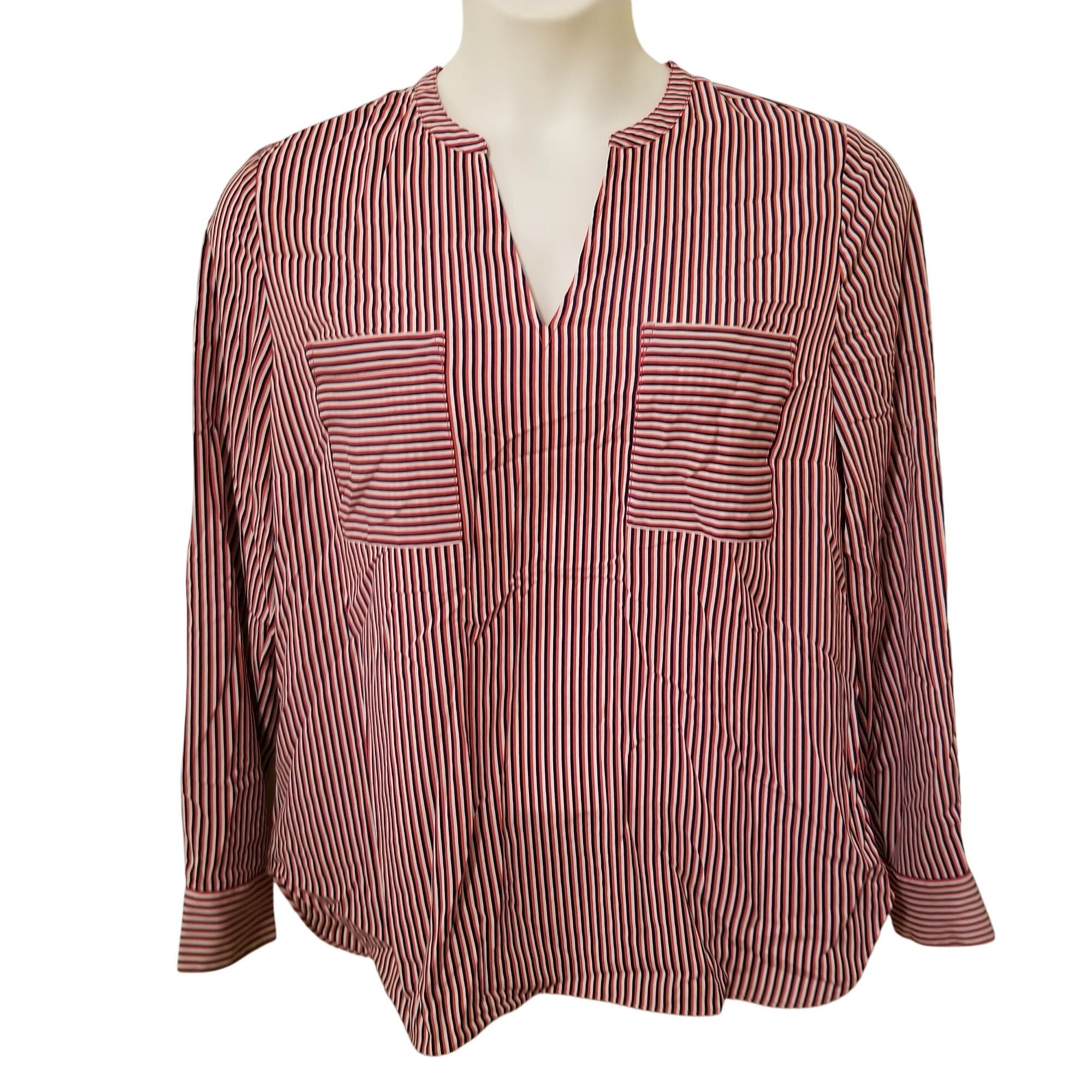 Other Cabi L Red White Blue Stripe Lightweight Popover Top 5335 FR Size L / US 10 / IT 46 - 2 Thumbnail