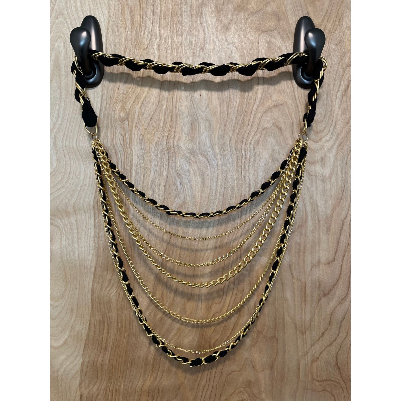 Vintage Vintage Style Gold-Strand Chain Black Ribbon Woven Necklace Size ONE SIZE - 2 Thumbnail