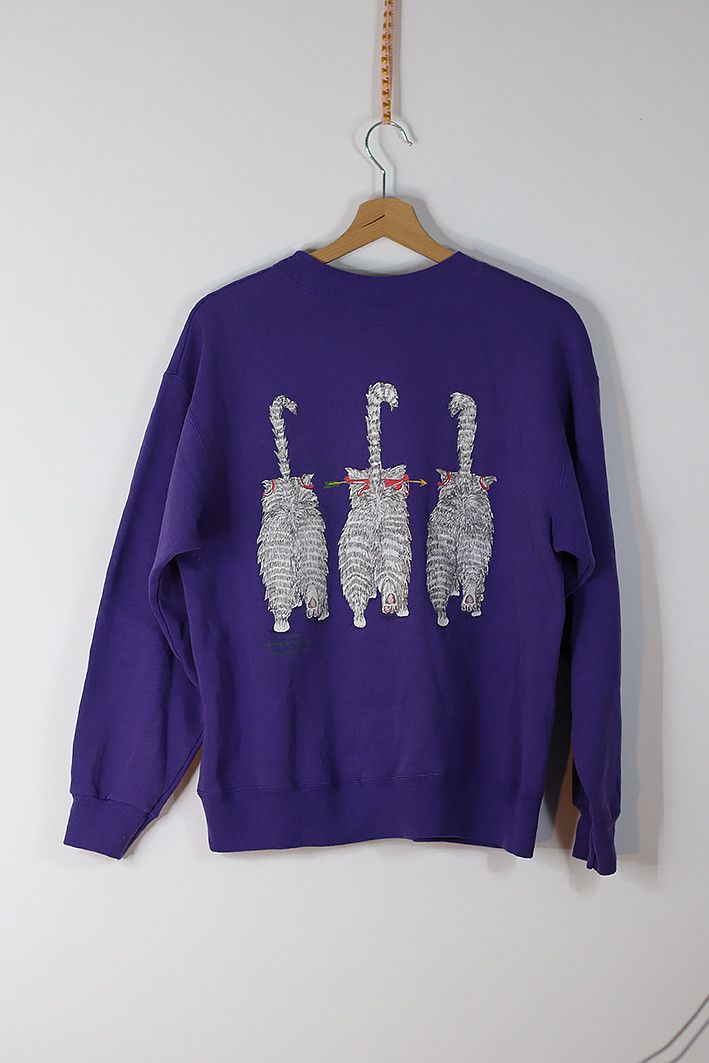 Hanes × Vintage Vintage 90s Cat Sweatshirt – Hanes Purple Crewneck Size M / US 6-8 / IT 42-44 - 2 Thumbnail