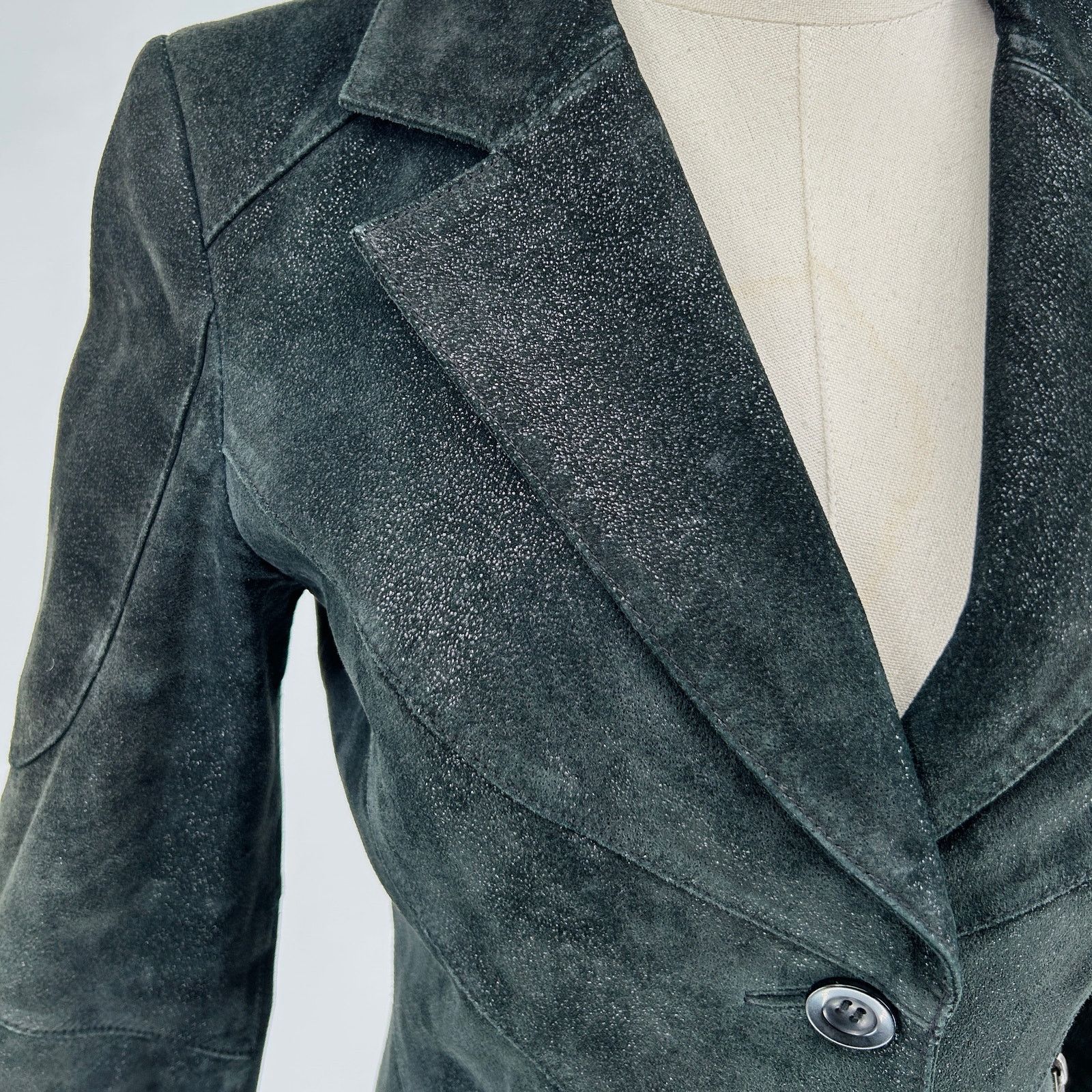 Vintage Y2k ONLY Black Suede Leather Moto Jacket with Zipper Detail Size XS / US 0-2 / IT 36-38 - 3 Thumbnail