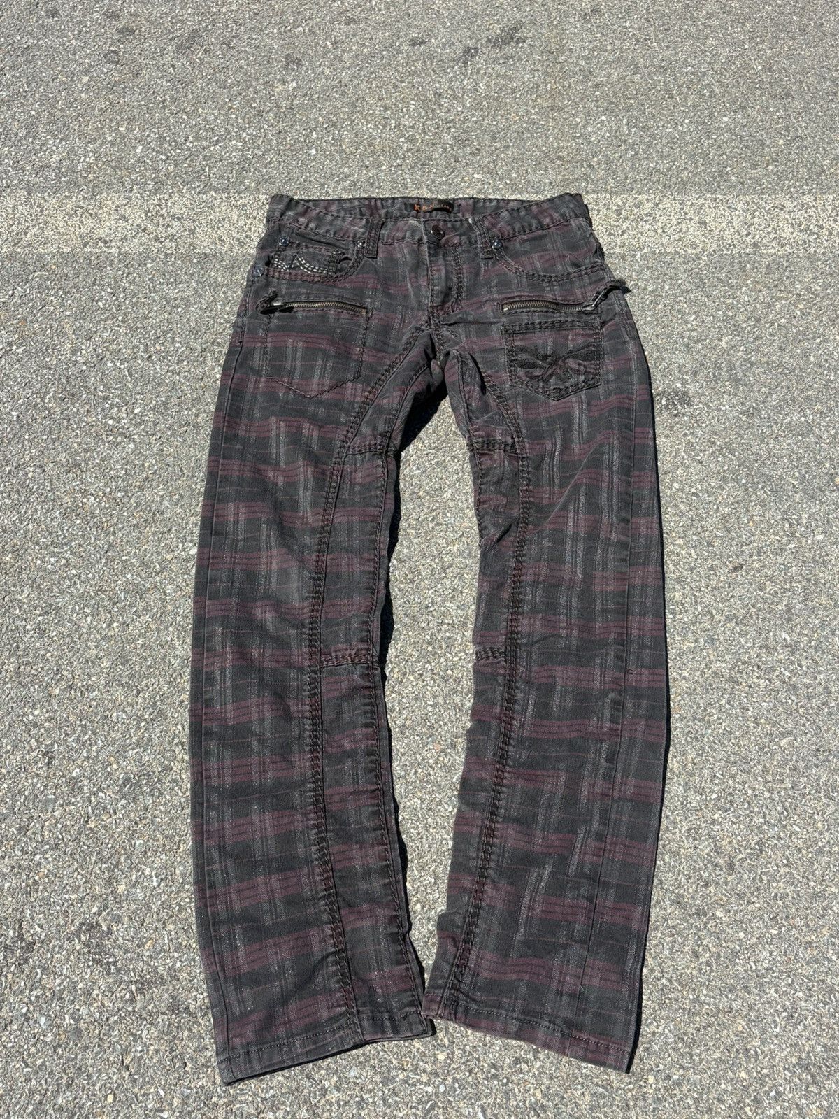 KMRii K&M Jeans Kosmo Lupo plaid flared embroidered pants Size US 30 / EU 46 - 1 Thumbnail
