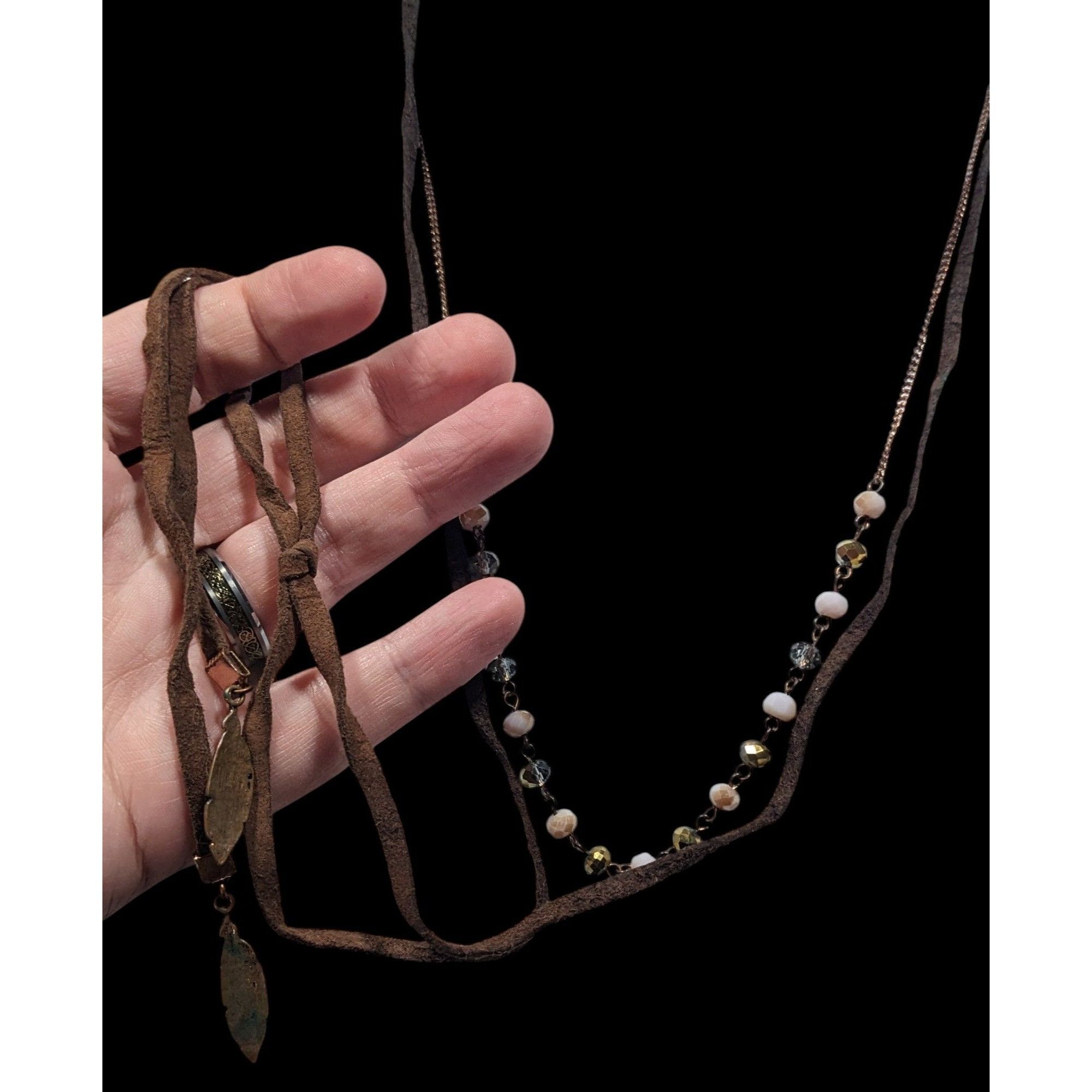 Other Bohemian Hippie Brown Suede Beaded Necklace With Tie Accent Size ONE SIZE - 5 Thumbnail