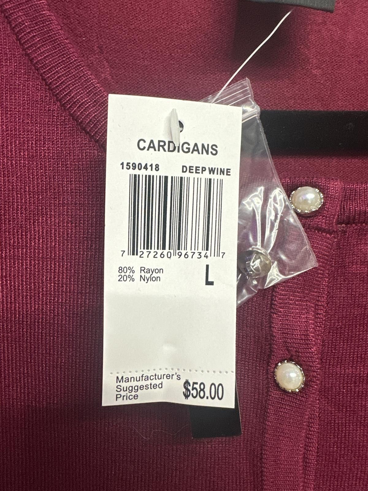 Other Audrey & Grace Large Deep Wine Cardigan with Pearl Buttons Size L / US 10 / IT 46 - 3 Thumbnail