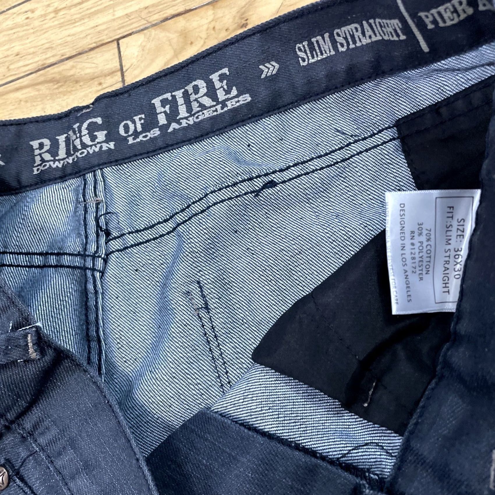 Ring Of Fire RING OF FIRE Men Jeans 36x30 Slim Straight LA Denim Dark Blue Zip Pockets Rocker" Size US 36 / EU 52 - 4 Thumbnail