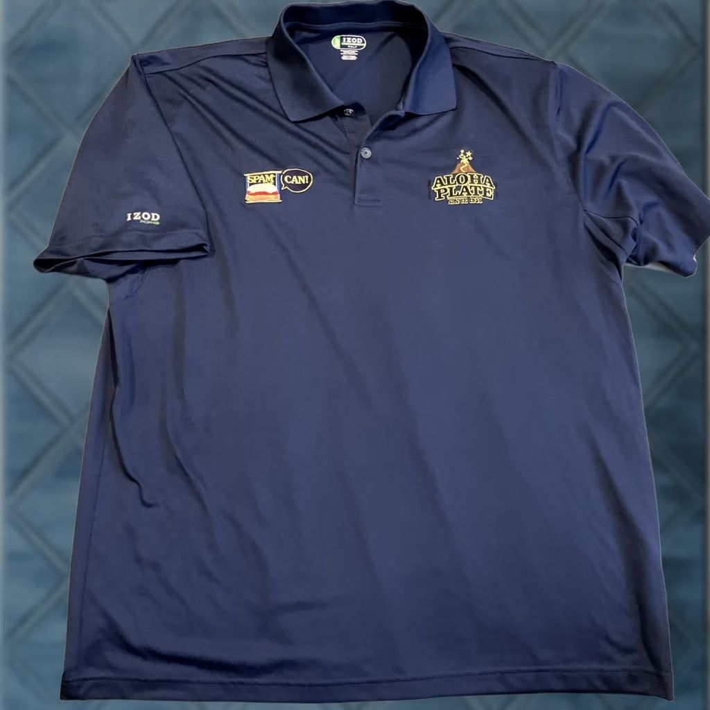 Izod VINTAGE? (no) Izod Embroidered Golf Polo Men XL Blue State ALOHA STATE SPAM - Awesome - IZOD - Polo - Short Sleeve - Polyester Blend Size US XL / EU 56 / 4 - 1 Thumbnail