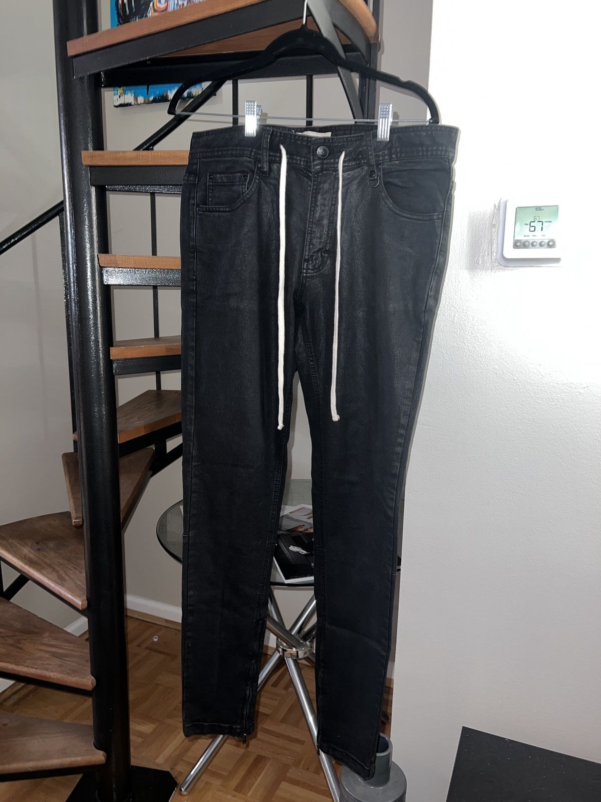 image of Hyperdemin Black Jeans Matt Leather Finish- Rick Alternative, Men's (Size 30)
