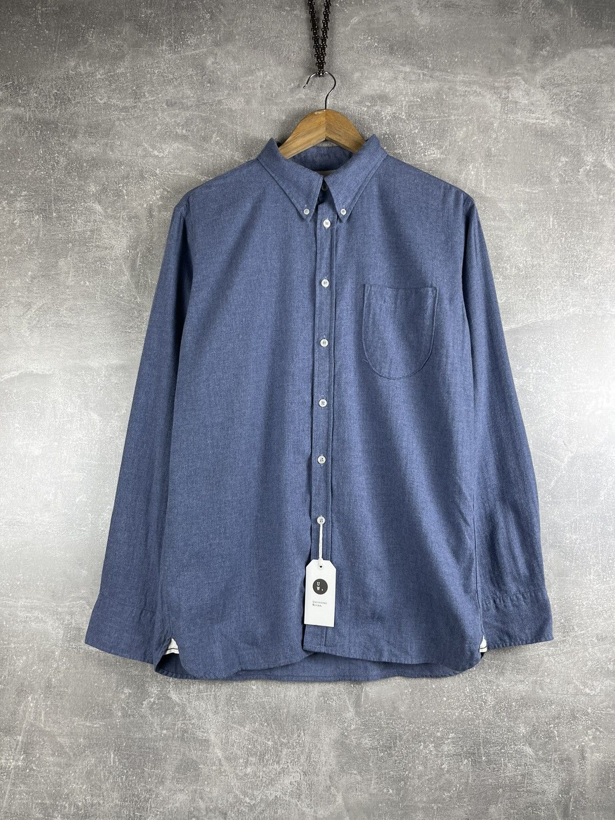 Universal Works Universal Works Button-Down Brushed Herringbone Shirt Blue Size US M / EU 48-50 / 2 - 1 Thumbnail