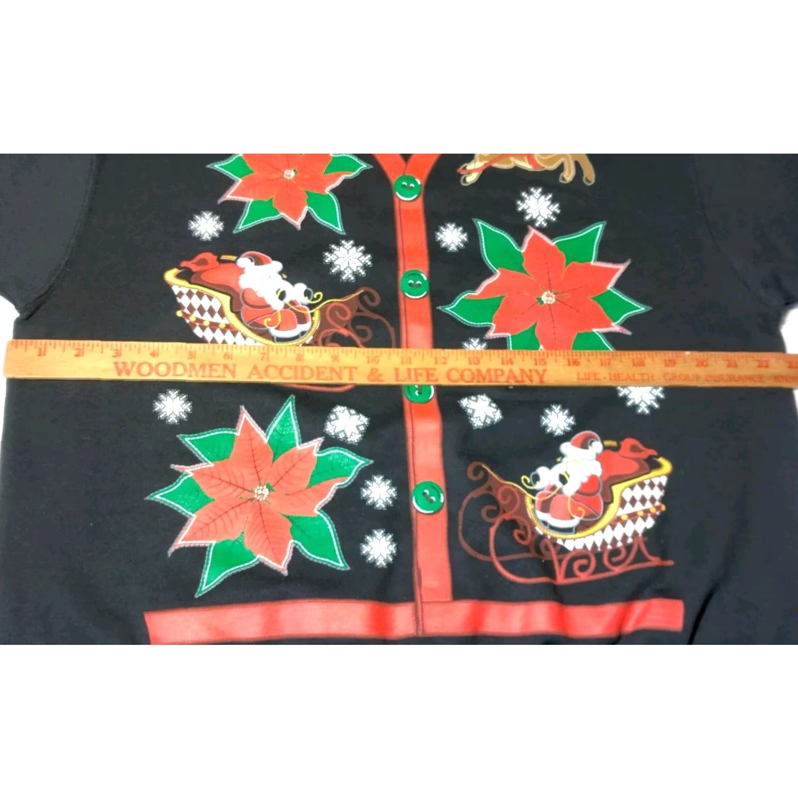 Jerzees VINTAGE Jerzees Ugly Christmas Sweatshirt L Black Crew Neck Santa Reindeer Poinsettia Winter Womens Size L / US 10 / IT 46 - 4 Thumbnail