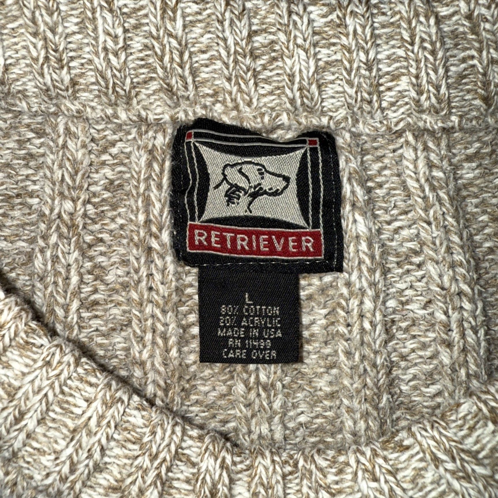 Vintage Retriever Sweater Men's L Cable-Knit Oatmeal Tan Crew Neck Heavyweight Cotton-Acrylic Pullover Regular Fit USA Nature Outdoor Classic Size US L / EU 52-54 / 3 - 3 Thumbnail