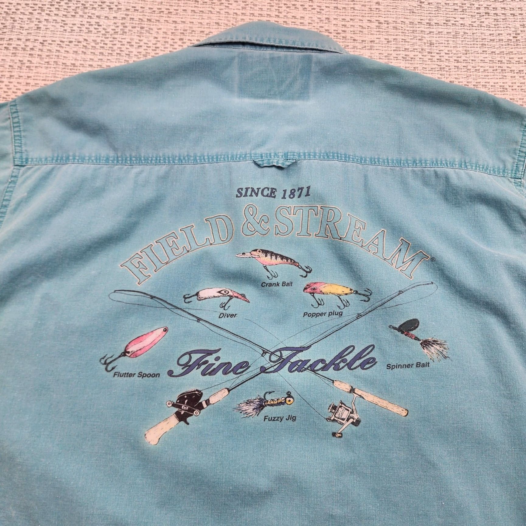 Vintage VINTAGE Field & Stream Shirt Mens L Blue Fishing Outdoors Button Up Graphic Print Embroidered Pockets Fisherman Size US L / EU 52-54 / 3 - 2 Thumbnail