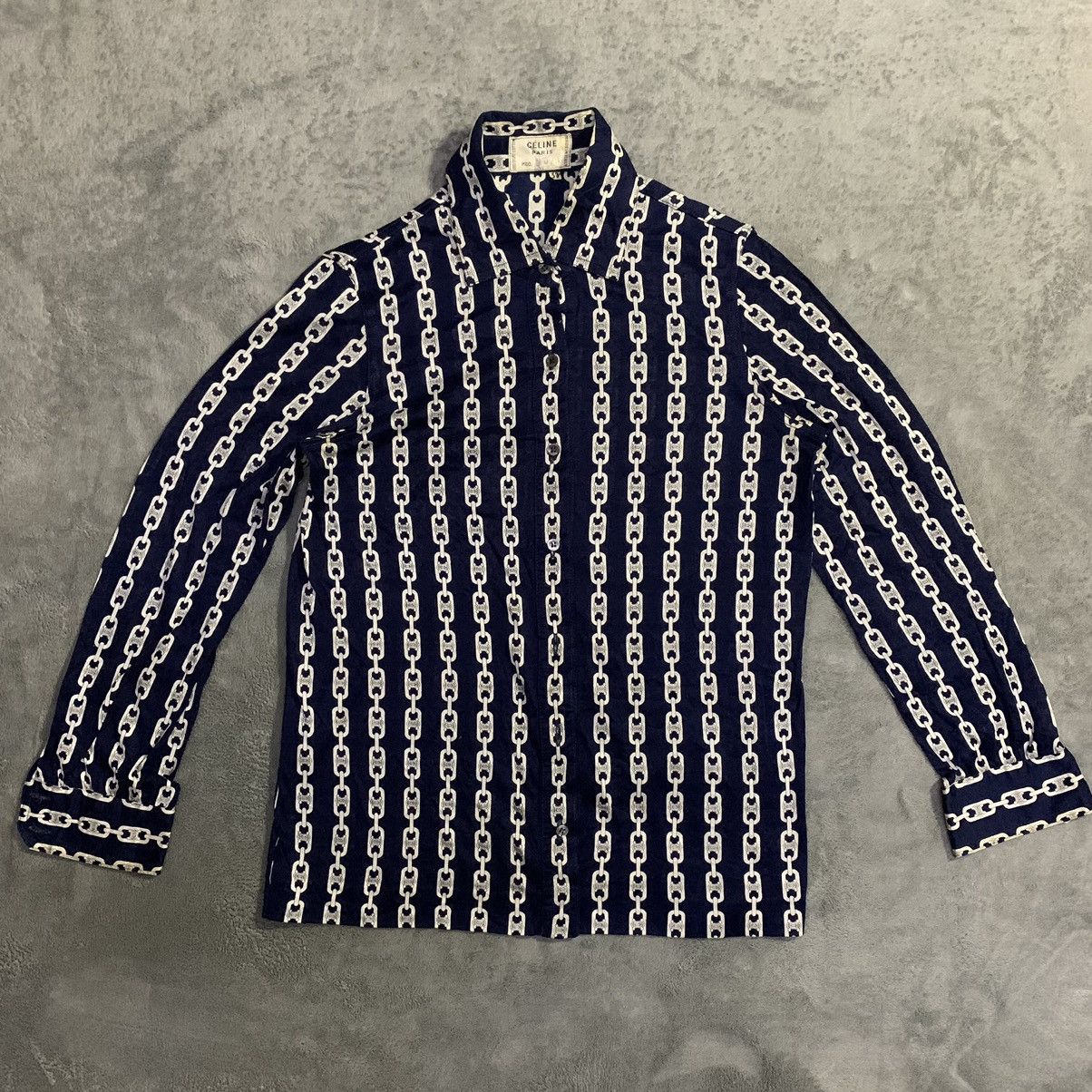 Celine Vtg 90's Celine chain logo longsleeve Size S / US 4 / IT 40 - 1 Thumbnail