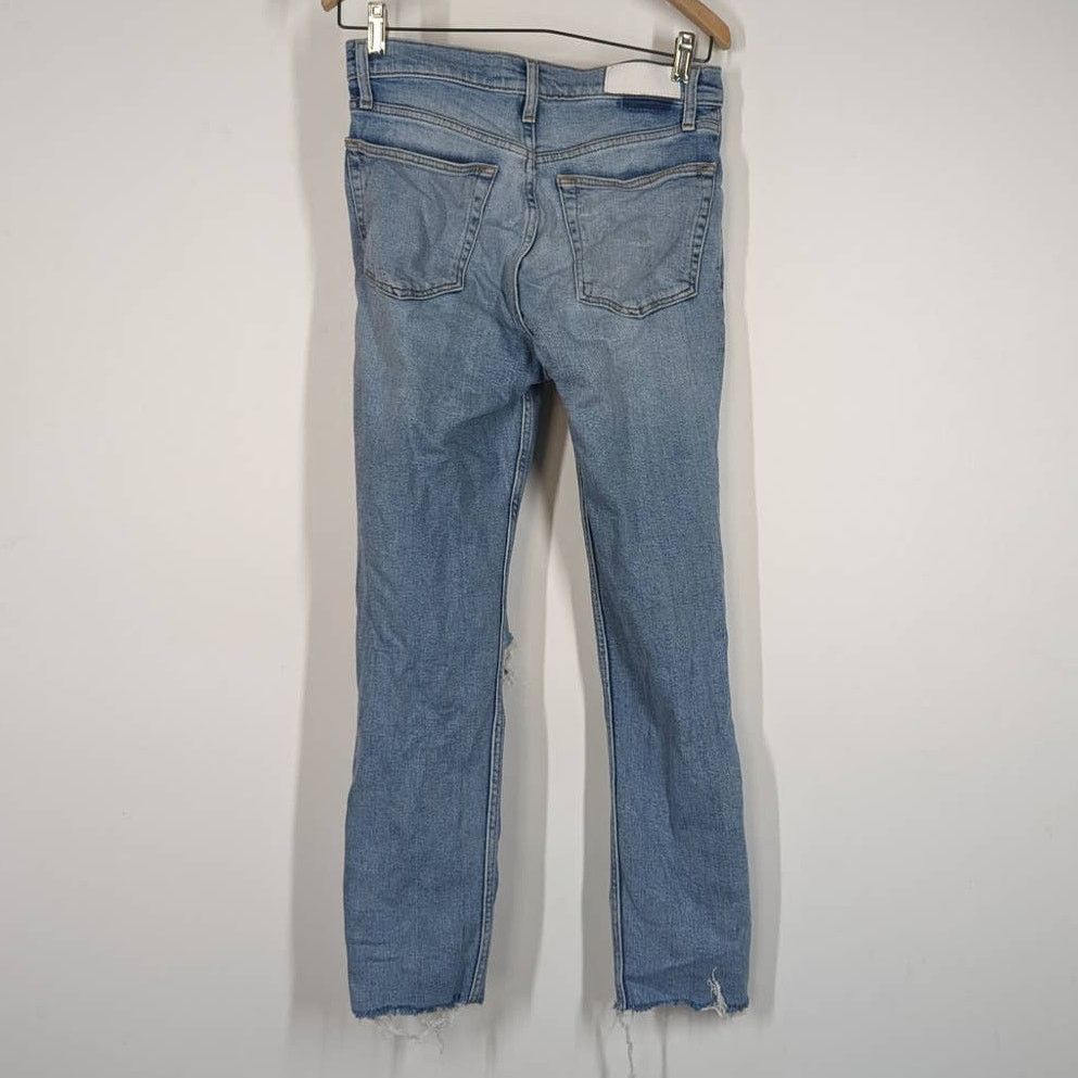 RE/DONE RE/DONE 90s High Rise Ankle Crop Distressed Button Fly Jeans Size 29" - 2 Thumbnail