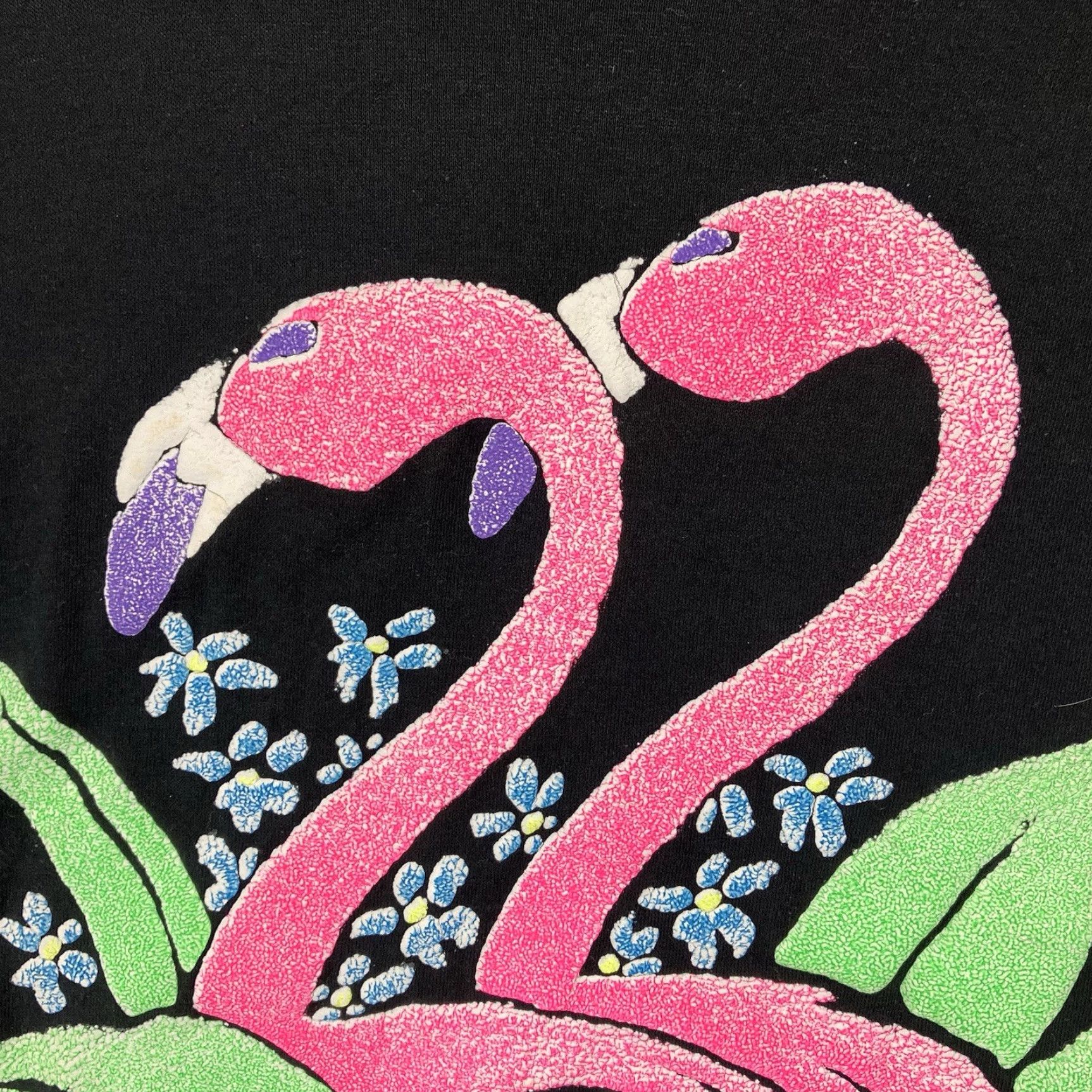 Fruit Of The Loom VINTAGE Fruit of the Loom Flamingo T Shirt 90s Style Graphic Tee Black Large Unisex Short Sleeve 1990s Neon Puffy Oversized Shirt Size US L / EU 52-54 / 3 - 6 Thumbnail