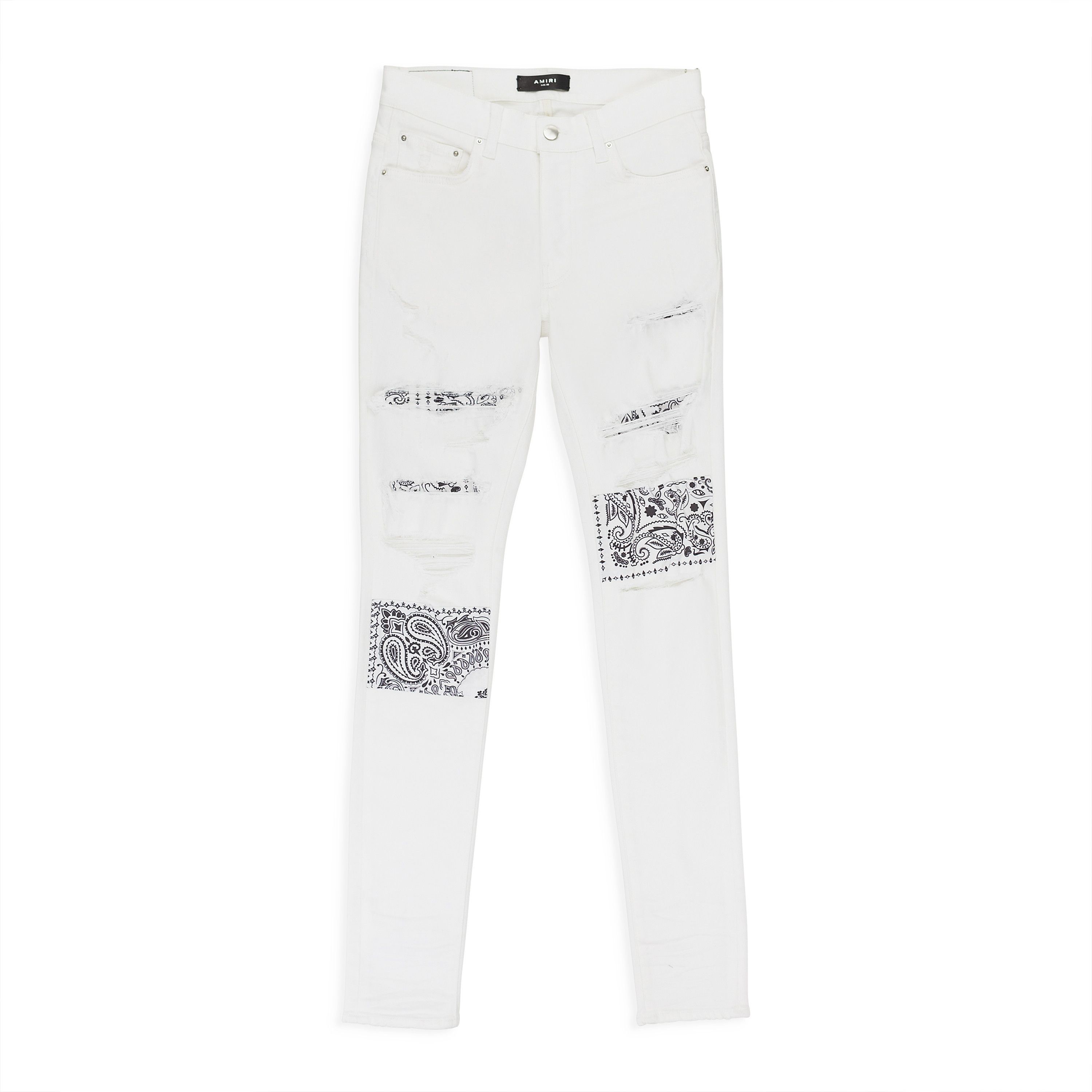 Amiri VINTAGE BANDANA ARTPATCH WHITE SKINNY JEANS SIZE 29