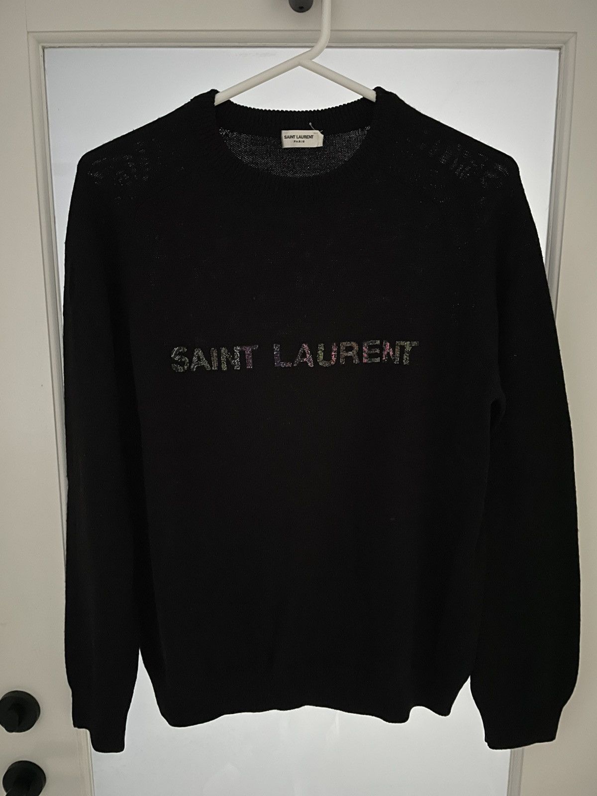 Saint Laurent Paris Saint Laurent Black Knit Sweater with Logo