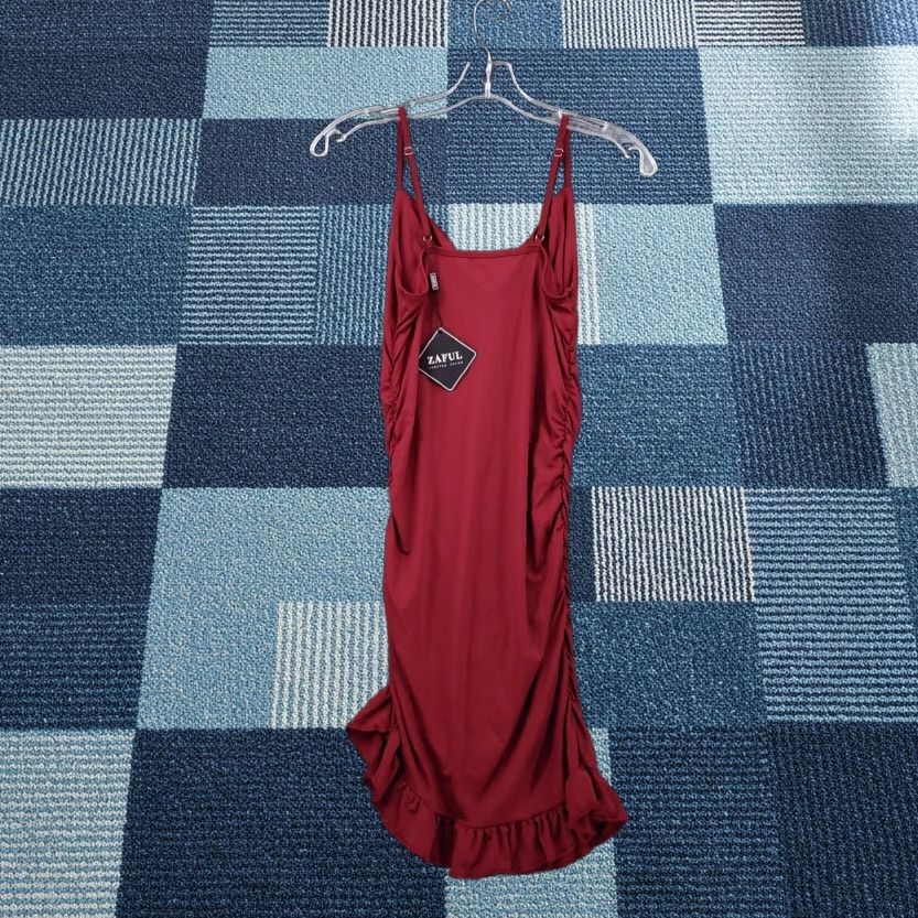 ZAFUL Zaful Dress Womens M Medium Red Bodycon Mini Ruched Ruffle V-Neck Sleeveless NEW Size M / US 6-8 / IT 42-44 - 1 Thumbnail