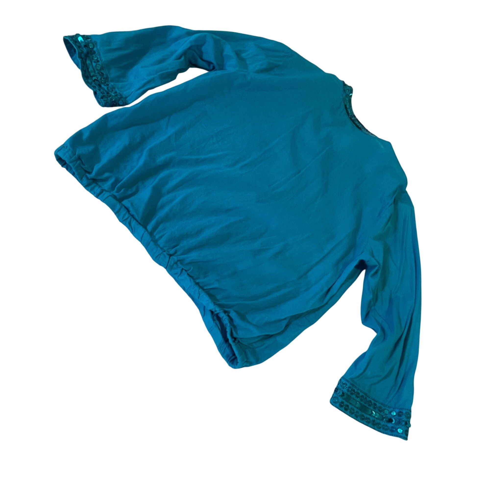 Other Jaclyn Smith Womens Large Teal Embellished Cotton Blouse Size L / US 10 / IT 46 - 5 Thumbnail