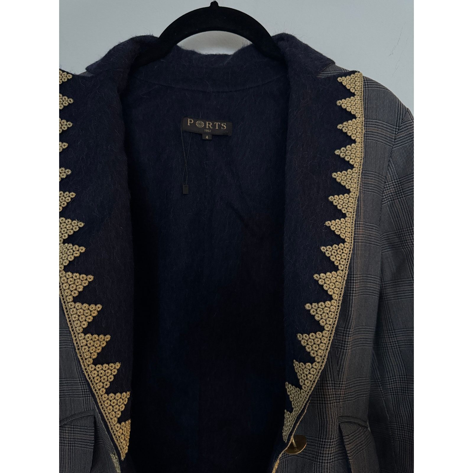 Ports 1961 Ports 1961 Gold-Embroidered Glen Plaid Blazer Size S / US 4 / IT 40 - 3 Thumbnail