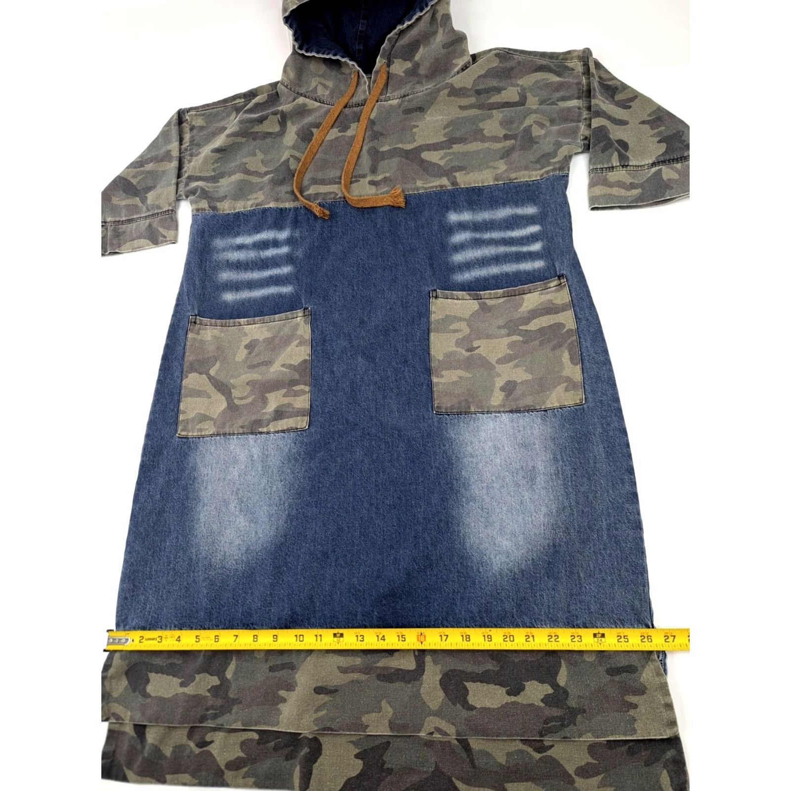 Denime Feilipamu Y2K Streetwear Camouflage Blue Jean Colorblock Denim Dress Women L Hooded Shirt Dress Casual 90s Retro Womens Size 36" / US 14 / IT 50 - 4 Thumbnail