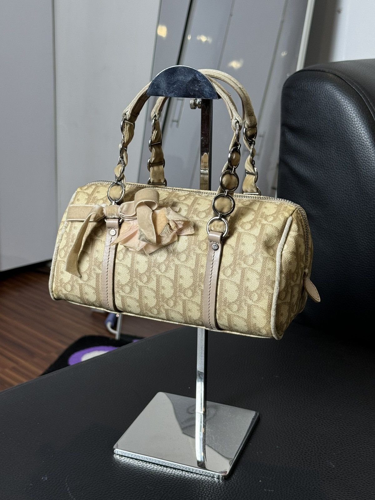 Dior Dior Brown Dior Oblique Romantique Canvas Handbag Beige Size ONE SIZE - 7 Thumbnail