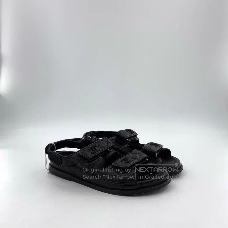 Chanel Chanel Black logo Velcro casual flat sandals Size US 7.5 / IT 37.5 - 2 Thumbnail