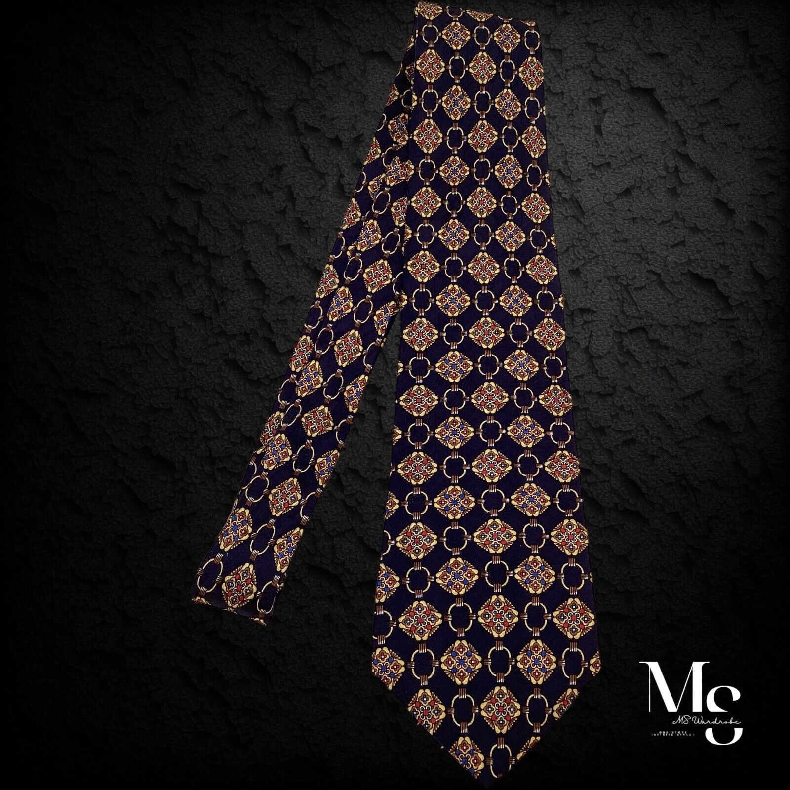 Christian Dior Monsieur CHRISTIAN DIOR MONSIEUR Navy Gold Medallion Silk Tie H.Made Size ONE SIZE - 6 Thumbnail