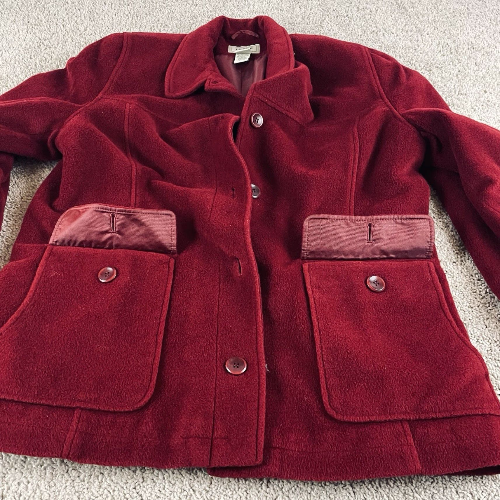 Vintage L.L. Bean Coat Women’s Large Wool Blend Button Cozy Fleece Chore Barn R1 Jacket/Coat Mid-Length Long Sleeve Red Size L / US 10 / IT 46 - 2 Thumbnail