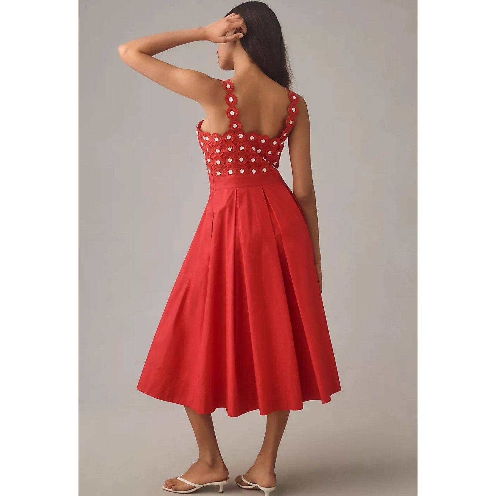 Anthropologie NWT Maeve Crochet Halter Poplin Midi Dress $228 SIZE 12 Red Size XL / US 12-14 / IT 48-50 - 4 Thumbnail