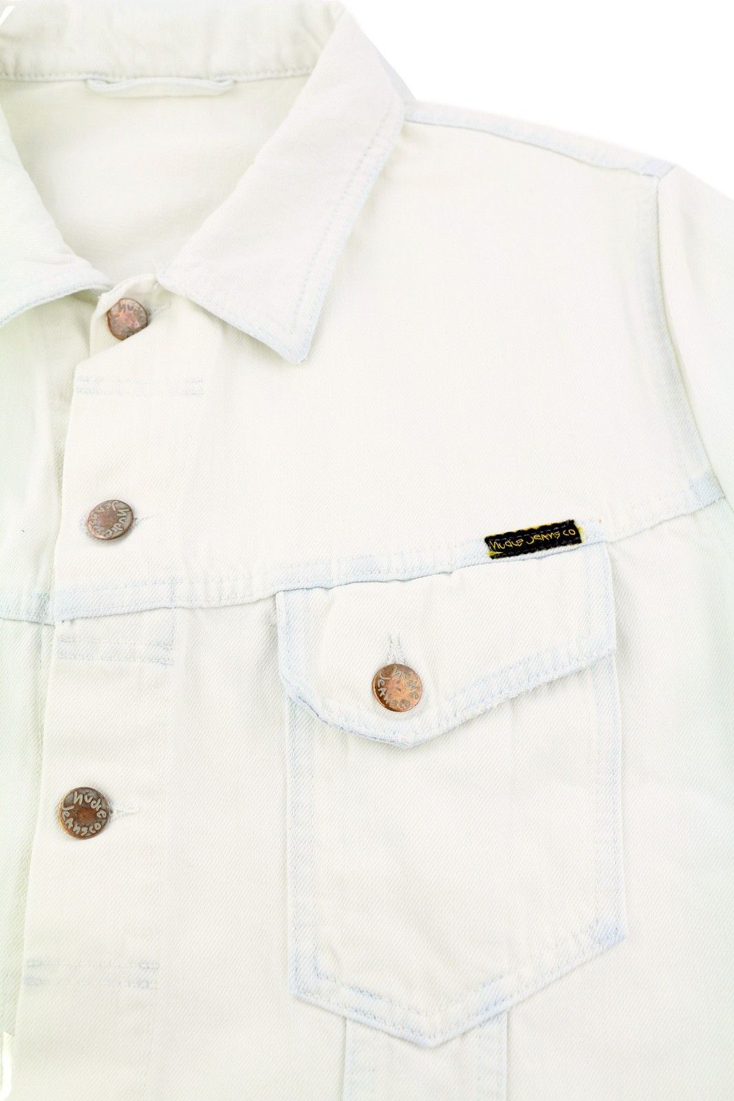 Nudie Jeans TERRY XL Denim White Extreme Bleach Polo Neck Jacket 83693 Size US XL / EU 56 / 4 - 7 Thumbnail