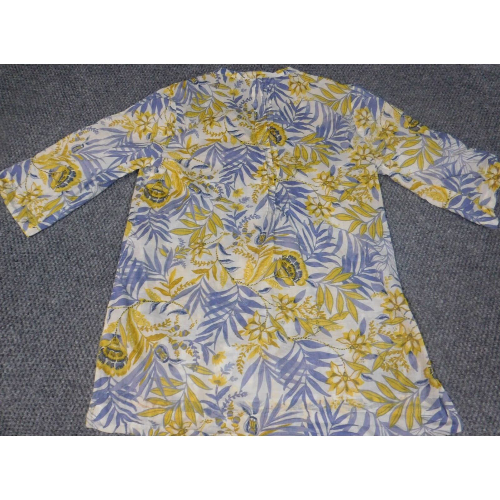 Vintage Club Z Collection Womens Blouse S Blue Floral Knit Crew Neck Pullover Stretch 3/4 Sleeve Casual Cotton Button Regular Classic Shirt Womens Size S / US 4 / IT 40 - 7 Thumbnail