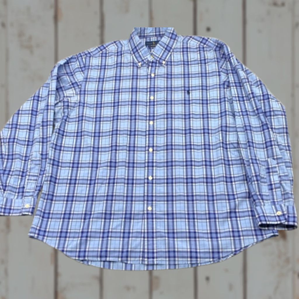 Polo Ralph Lauren VINTAGE Ralph Lauren Shirt Mens XL Long Sleeve Button Up Blue Plaid Classic Fit 5511 Size US XL / EU 56 / 4 - 1 Thumbnail