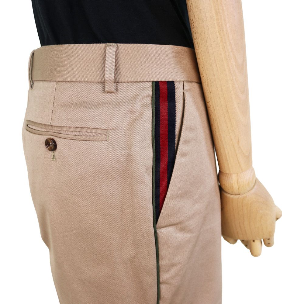 Gucci Gucci Beige Cotton Chino Trousers with Side Detail Size 50R - 2 Thumbnail