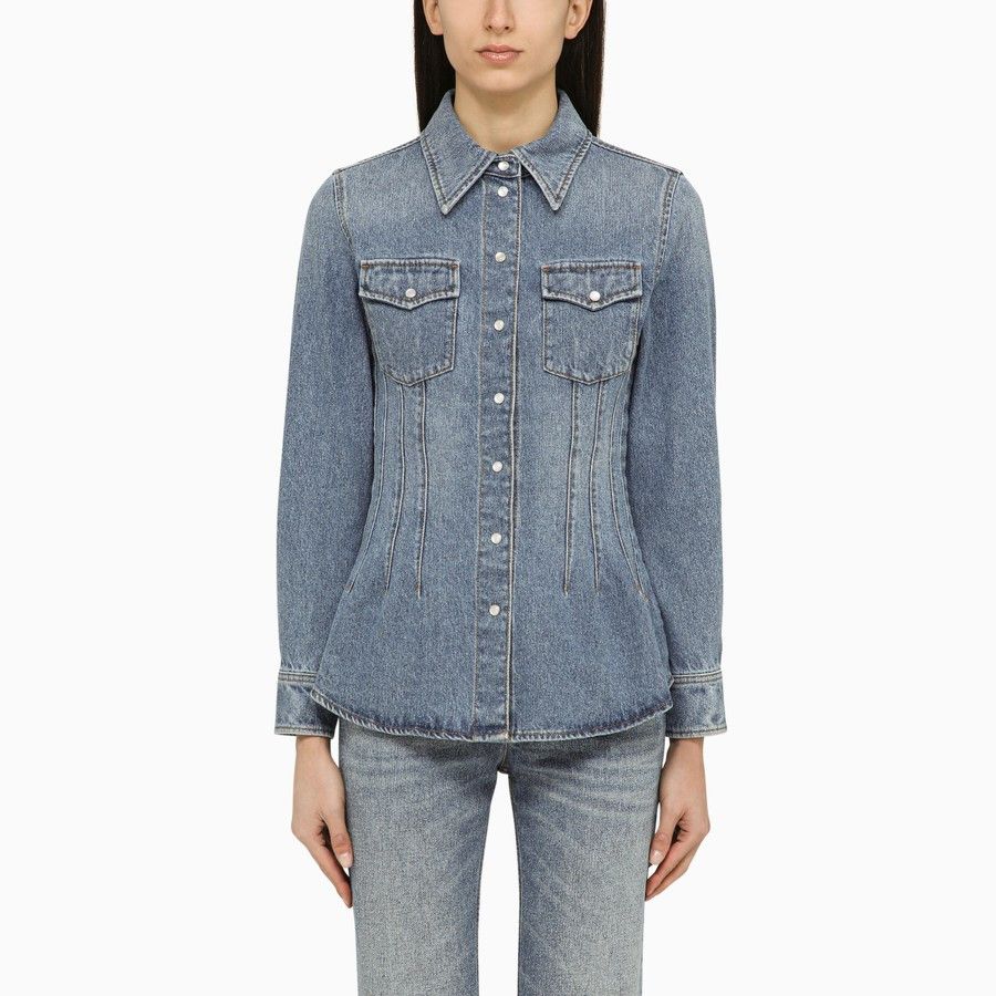 image of Chloe O1D2Blof0124 Denim Shirt In Blue, Women's (Size Medium)