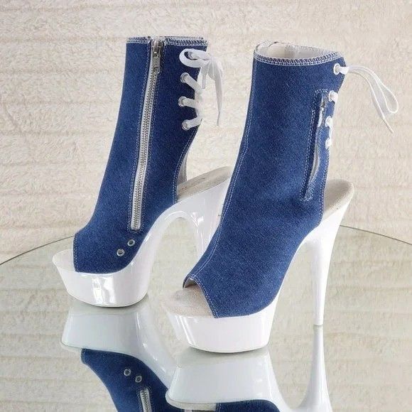 Other Size 8 Posh Denim White UV Platform High Heel Ankle Boots De Size US 8 / IT 38 - 9 Thumbnail