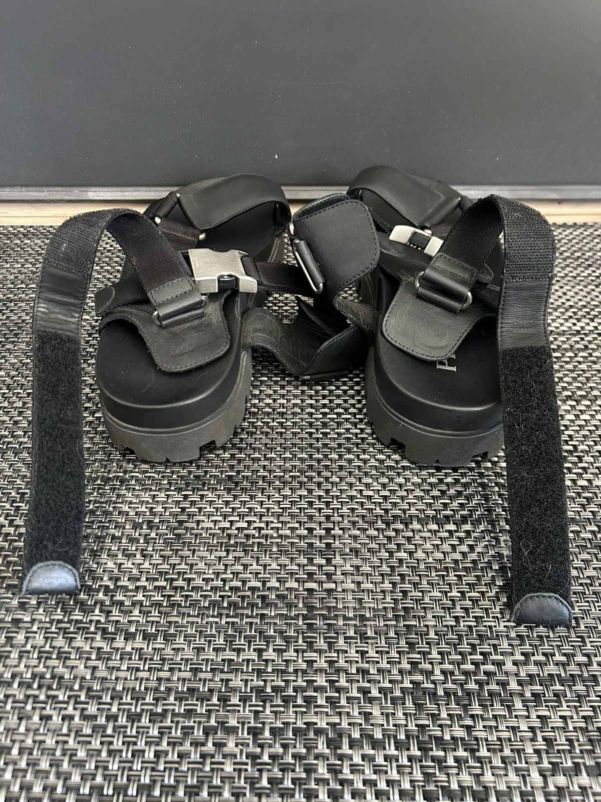Prada *PRADA* Black Sporty Nylon & Leather Tape Strap Sandals 10 Size US 10 / EU 43 - 13 Thumbnail