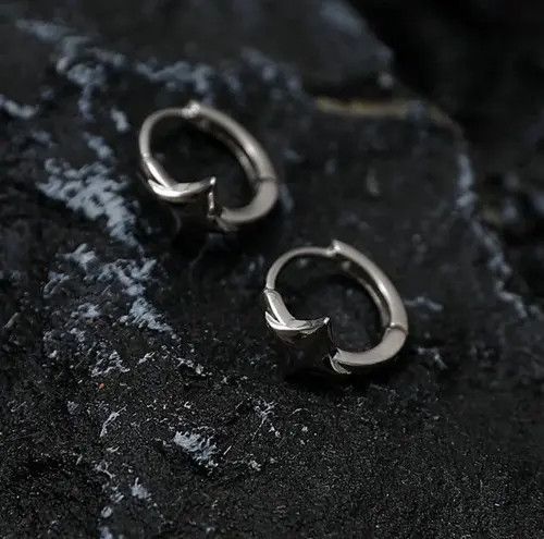 Jewelry Silver Color Star Hoops Earrings Size ONE SIZE - 7 Thumbnail