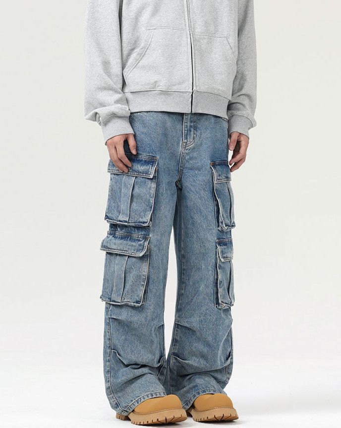 Vintage American retro cargo multi-pocket men's baggy jeans Size US 32 / EU 48 - 2 Thumbnail