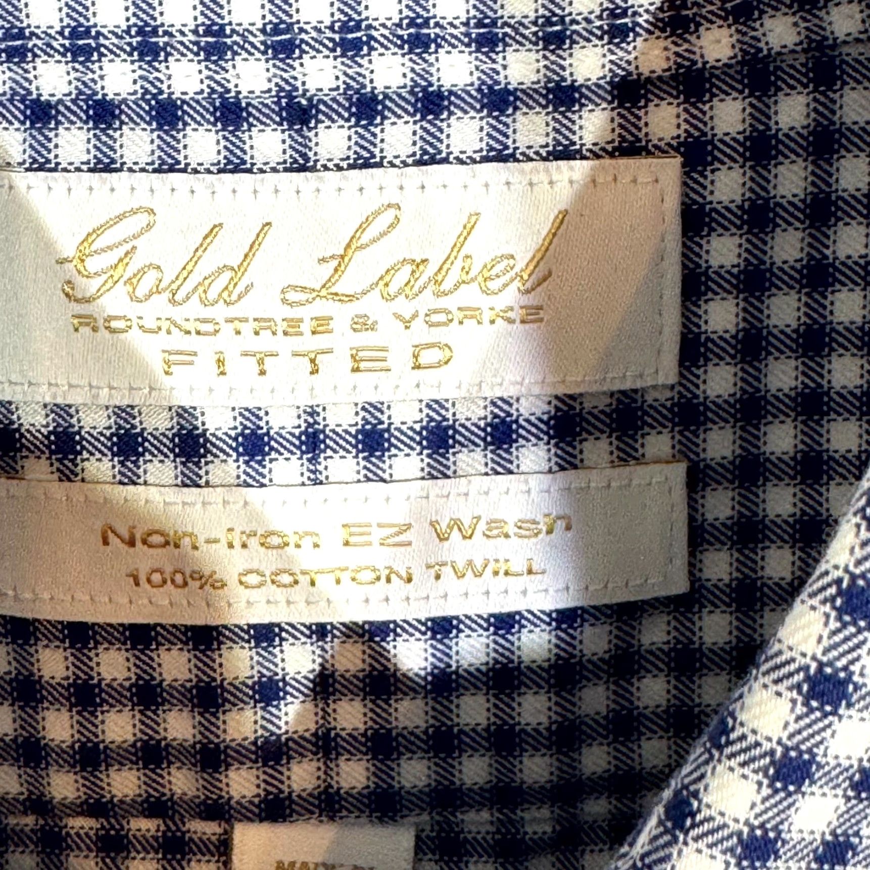 Roundtree & Yorke Gold Label Dress Shirt Blue Check 100% Cotton 16.5×34 Fitted Long Sleeve Button-Down Collar Mens Regular Shirt Size 46R - 7 Thumbnail