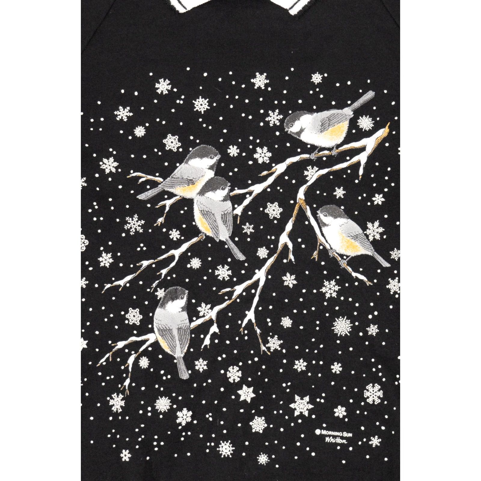 Vintage VINTAGE Chickadees In Snow Embossed Raglan Sweatshirt 1990s Morning Sun Black Large Cotton / Polyester Womens Mens? Size US L / EU 52-54 / 3 - 2 Thumbnail