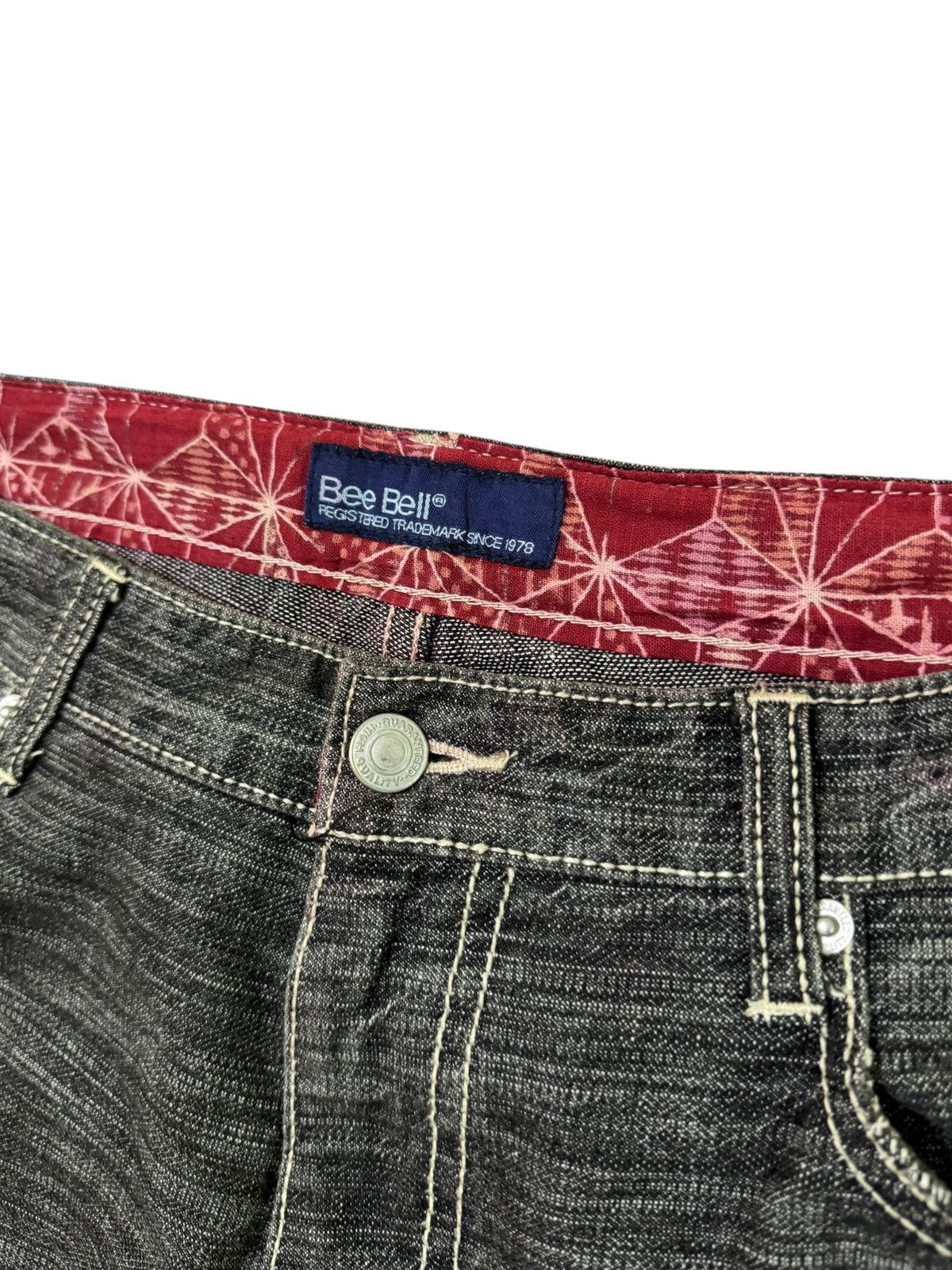 Hysteric Glamour Distressed Bee Bell Floral Red Pattern Accents Style Denim Size US 31 - 6 Thumbnail