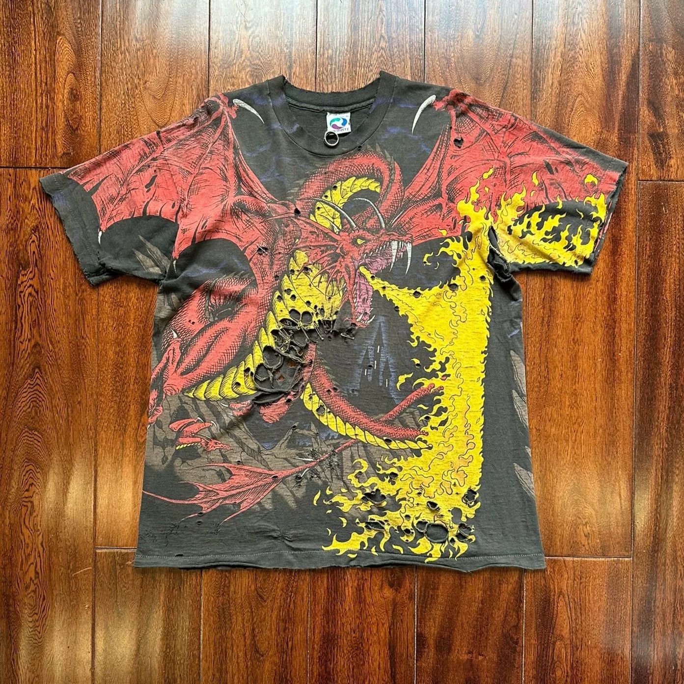 Vintage Vintage 90s Liquid Blue Dragon Quest Red Dragon Tee Size US M / EU 48-50 / 2 - 1 Thumbnail