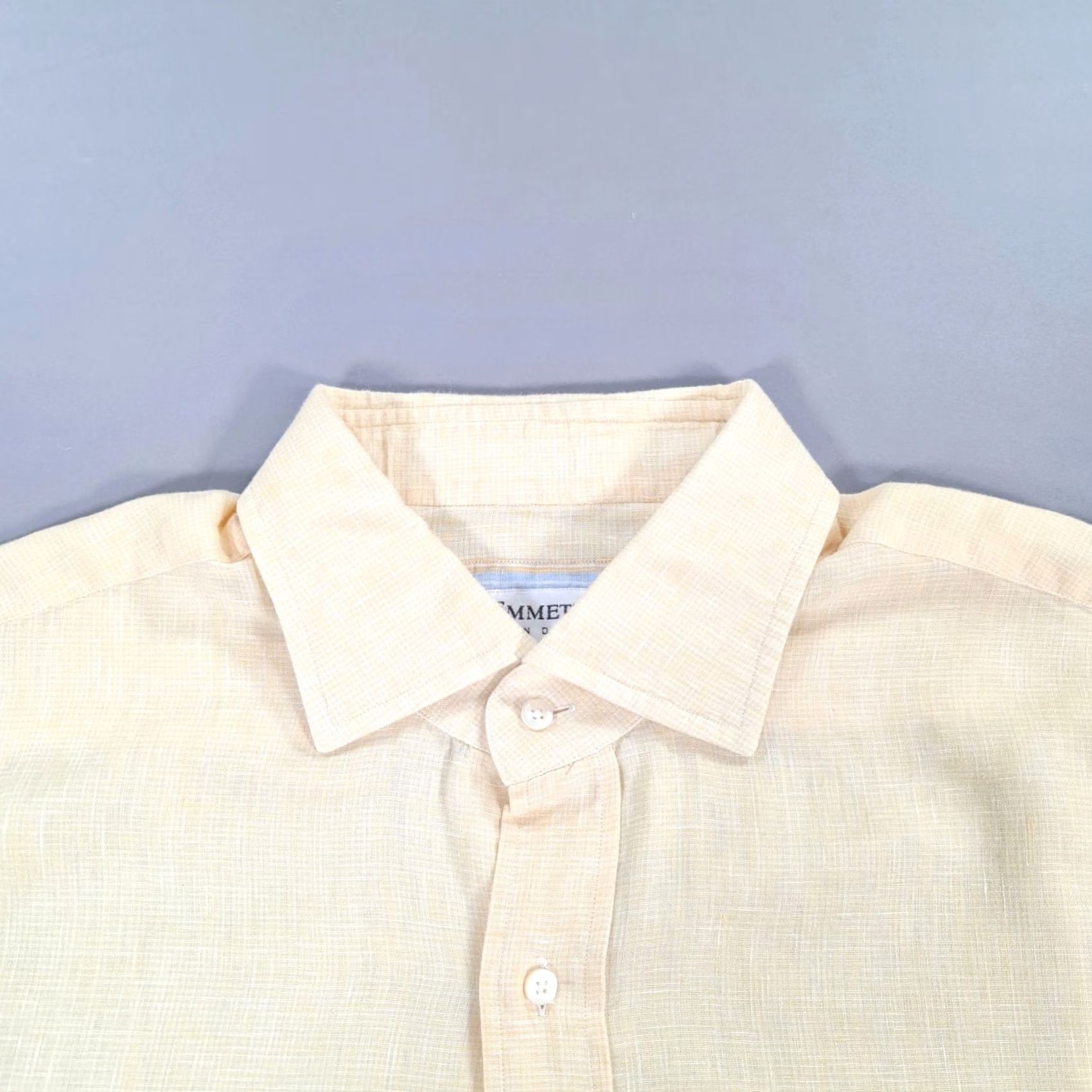 Emmett VINTAGE Emmett London Mens Shirt 17 Yellow 100% Linen Double Cuffs Button Up Size US XL / EU 56 / 4 - 2 Thumbnail