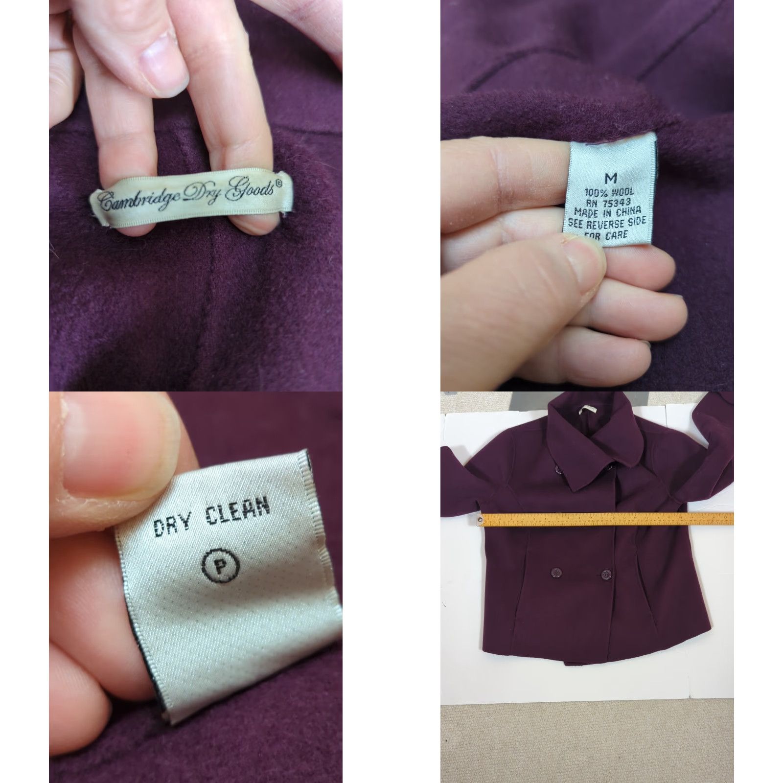 Nautica Womens Pea Coat Jacket Wool Short Size M Eggplant Purple Pockets Cambridge Dry Goods Regular Long Sleeve Button Front Casual Business Travel Size 32" / US 10 / IT 46 - 8 Thumbnail