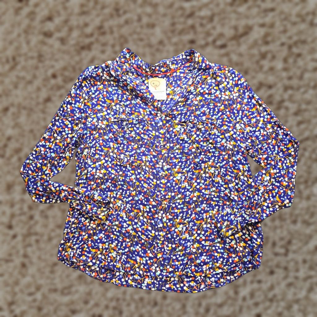 Anthropologie Anthropologie 9 of 52 Conversations Top Women Size 4 Blue Floral Tulip Button Up Shirt Size S / US 4 / IT 40 - 1 Thumbnail