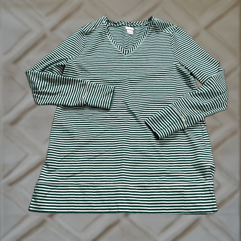 Vintage VINTAGE Chico's Zenergy Women's T-Shirt Small Green Striped Cotton Spandex Casual Shirt Size S / US 4 / IT 40 - 1 Thumbnail
